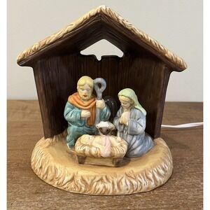 VTG Light Up Ceramic Nativity‎ Scene Mary Joseph Baby Jesus Stable Plug In 1990s